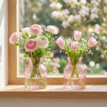 Product Glass Flower Vase Retro Pink-Tinted Ø11cm H14.5cm Set of 2