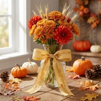 Product Silk ribbon autumn with grasses decorative ribbon yellow 25mm 18m