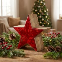 Product Decorative star wooden star red natural decoration made of mango wood Ø20cm