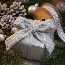 Product Decorative ribbon with fur look and holo effect grey silver 25mm 10m
