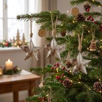 Product Hanging Decoration Star Christmas Metal Silver 11cm 3 Pcs