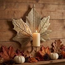 Product Metal Wall Decoration Maple Leaf Candle Holder Golden Antique 42cm × 39cm
