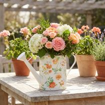 Product Vintage decorative metal watering can with rose motif, summer garden decoration, nostalgic planting can, H31.5 cm