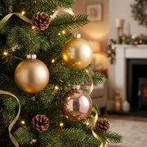 Product Glass Christmas balls – matte &amp; shiny in gold, pink 7.5cm 12pcs