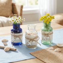 Product Maritime bottle vases with felt blue green white 12.5cm 3pcs