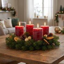 Product Solid-colored dark red pillar candles 70x80mm, set of 4 - Advent candle decorations