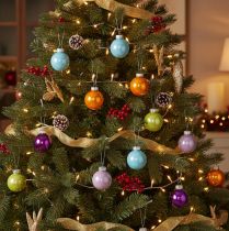 Product Set of 24 Multicoloured Glass Christmas Baubles, 40mm, Glossy Finish, Indoor Use