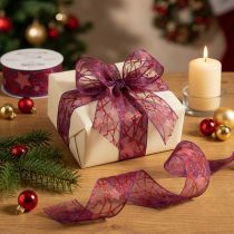 Product Organza Ribbon with Glitter Stars Purple 40mm x 15m for Christmas Decorations