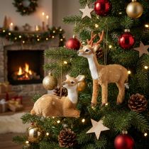 Product Decorative Christmas Deer Hanging Ornaments with Flocked Surface, 11.5cm / 7.5cm, Set of 2
