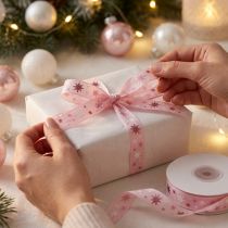 Product Ribbon Christmas gift ribbon pink star pattern 15mm 20m