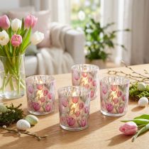 Product Decorative glass lantern with tulip design for springtime home accents, 8cm, 4 pieces.