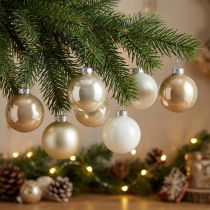 Product Christmas tree bauble mix, Christmas decoration, mini tree decoration white/mother of pearl H4.5cm Ø4cm real glass 24 pcs