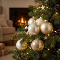 Product Christmas ball, Christmas tree decoration, glass ball white/mother of pearl H6.5cm Ø6cm real glass 24 pcs