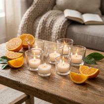 Product Scented candles orange, tealights fragrance, room fragrance candle Ø3.8cm H2.3cm white 18 pcs