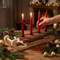 Product Decorative sleigh wood bark 4 candle holders 40×12.5cm