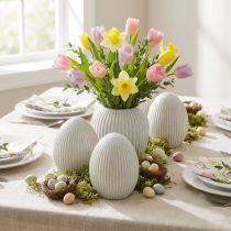 Product Easter Eggs with Grooves Ceramic Decorative Egg White Grey 7.5×9cm 4 Pcs