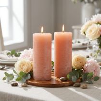 Product Set of 2 pillar candles, Peach design, 85x200mm - Long burning time, colored wax throughout for decoration &amp; relaxation