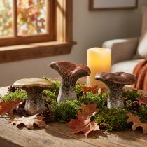 Product Nature-inspired mushroom decorations – various shades of brown, 6.4 cm – charming accents for garden and home 3 pieces