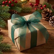 Product Organza ribbon green gift ribbon woven edge fir green 25mm 50m
