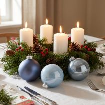 Product Set of blue/silver glass spheres – matte &amp; glossy, glass decorations for winter floral arrangements, 7.5cm, 12 pieces