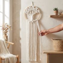 Product Macrame Dreamcatcher Tree of Life Wall Hanging Boho Decor Ø28cm H92cm Natural White