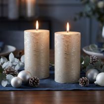 Product Premium pillar candles in a set of 2, platinum metallic look, 85 x 150 mm - Elegant decoration for festive occasions and a cozy atmosphere