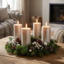 Product Platinum-colored pillar candles, 60x100mm, set of 4 - Long burning time, premium quality