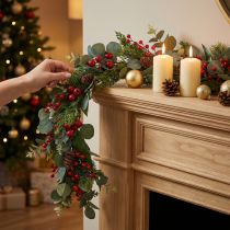 Product Christmas garland, fir branches, eucalyptus, conifers, berries, 160cm