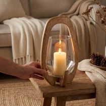 Product Lantern wood glass lantern decoration mango wood natural Ø14cm H26cm