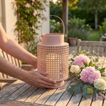 Product Decorative lantern pink metal lantern with handle Ø18cm H29cm