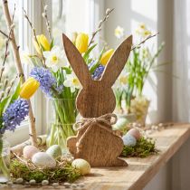 Product Wooden Easter bunny, spring decoration, mango wood natural color H30cm
