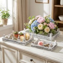 Product Decorative tray wood shabby chic arrangement underlay set of 3