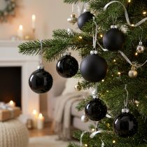 Product Christmas tree balls, tree decorations, glass balls black H6.5cm Ø6cm real glass 24 pcs
