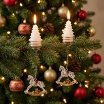 Product Gold Christmas Tree Candle Holders with Rocking Horse Design, 20cm, Set of 3