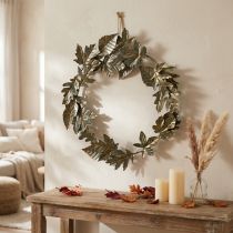 Product Decorative ring metal wreath wall decoration leaves brass Ø52cm