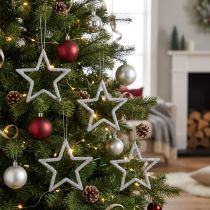 Product Christmas decoration star pendant silver glitter 7.5cm 40p