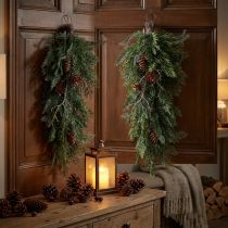 Product Artificial Christmas branches for hanging, fir branch decoration, cypress branches with cones, door wreath, wall decoration, window decoration, plastic, durable, 60cm