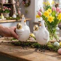Product Decorative chicken with golden egg, Easter figure porcelain, Easter decoration hen H12cm 2pcs