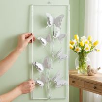 Product Butterfly Hanging Art Spring Metal Wall Art Shabby Chic White Silver H47.5cm