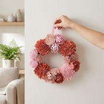 Product Hanging floral wreath with pink blossoms for stylish decoration of living space, 25cm