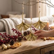 Product Ginkgo leaf pendant, Advent decoration, metal decoration for autumn Golden L12cm 12 pcs