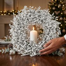 Product White Linenflower Wreath Ø34cm – Christmas Dried Flower Decoration