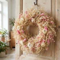 Product Natural Boho Wreath with Dried Oats and Pink Strawflowers Ø29cm