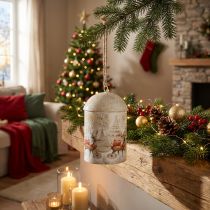 Product Metal Christmas Bell with Reindeer Design, 26cm, White and Gold