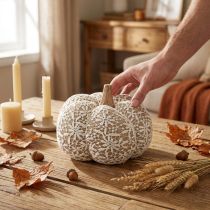 Product Fabric Pumpkin Decoration Jute Lace White/Beige Vintage Ø18cm