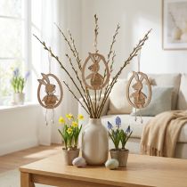 Product Decorative Pendant Wooden Easter Decoration Rabbit in Egg 9×1.5×23cm 6 pcs