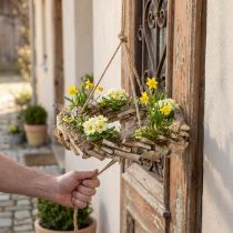 Product Wooden wreath for hanging with hook made of birch wood Ø35cm - Natural decoration for spring, macrame, flowers &amp; herbs