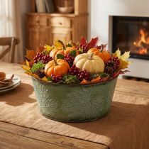 Product Planter bowl with maple leaves, autumn decoration, metal container green Ø25cm H11cm