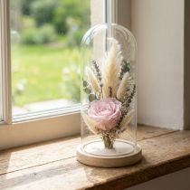 Product Glass dome glass bell with base wood clear Ø14cm H28,5cm