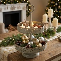 Product Two-Tier Metal Stand with Star Design and Handle 49cm Mint and Gold